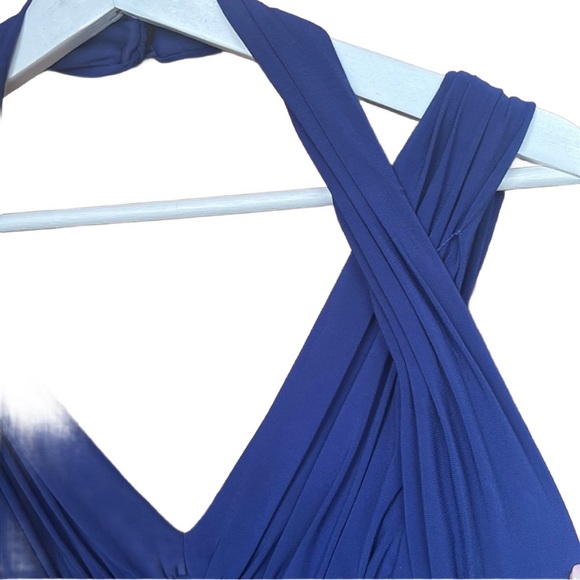 Cobalt Blue A-Line Halter Strap Midi Sequins Dress  16 - Picture 11 of 15